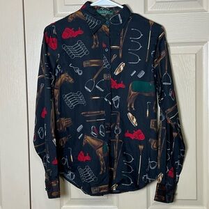 Ralph Lauren Women’s Equestrian Print Black Shirt